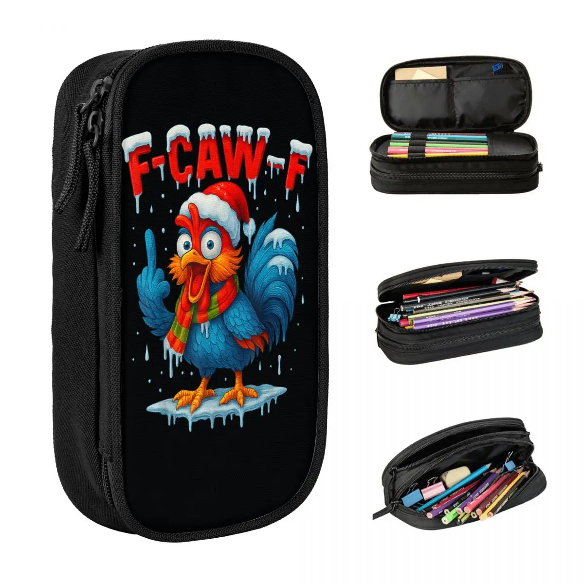 

F Caw F Rooster Bird Fcawf Chicken Whisperer Fawk Рождественский пенал Большой пенал двухслойный школьный пенал канцелярские принадлежности