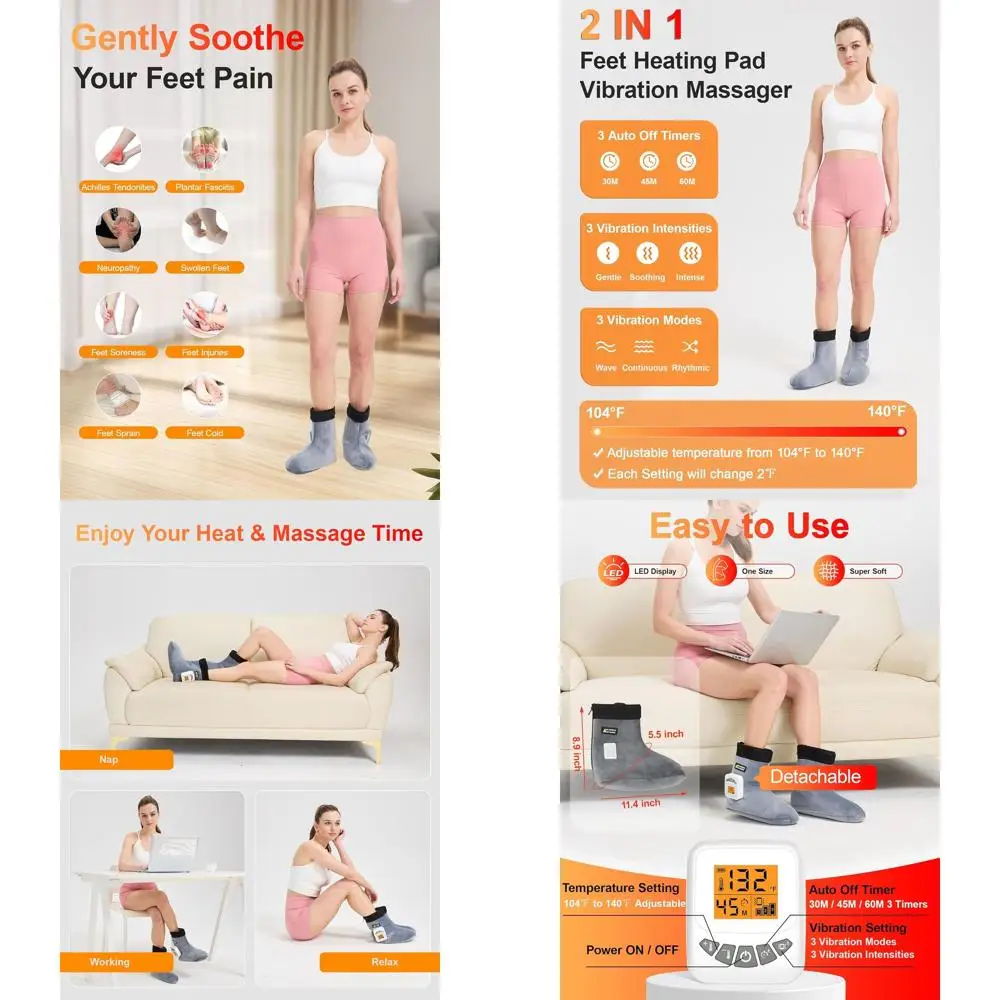 

Dual-Purpose Cordless Heating Pad and Massager, 5000mAh, 104℉-140℉ Adjustable Heat, Rechargeable Vibration Heating Booties for A