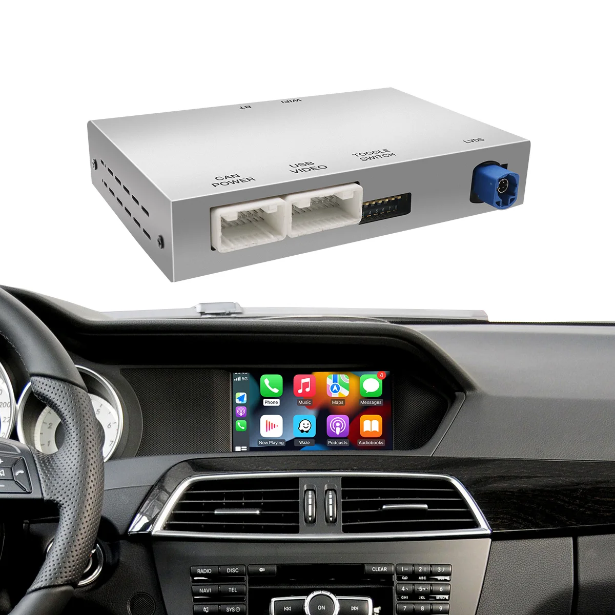 Drahtloses CarPlay für Mercedes Benz GLA CLA GLK A B C E W204 W246 W218 2011–2015 NTG4.5/4.7 mit Android Auto Mirror Link AirPlay