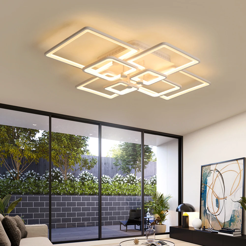 Modern Square 8-Head Ceiling Light Acrylic LED Lamp Chandelier Lighting with Remote for Indoor Bedroom Living Room Balcony Cafe