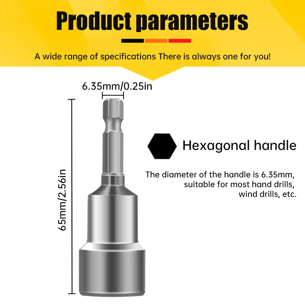 6mm-19mm Impact Socket Magnetic Nut Screwdriver 1/4 Hex Key Set Drill Bit Adapter for Power Drills Impact Drivers Socket kit