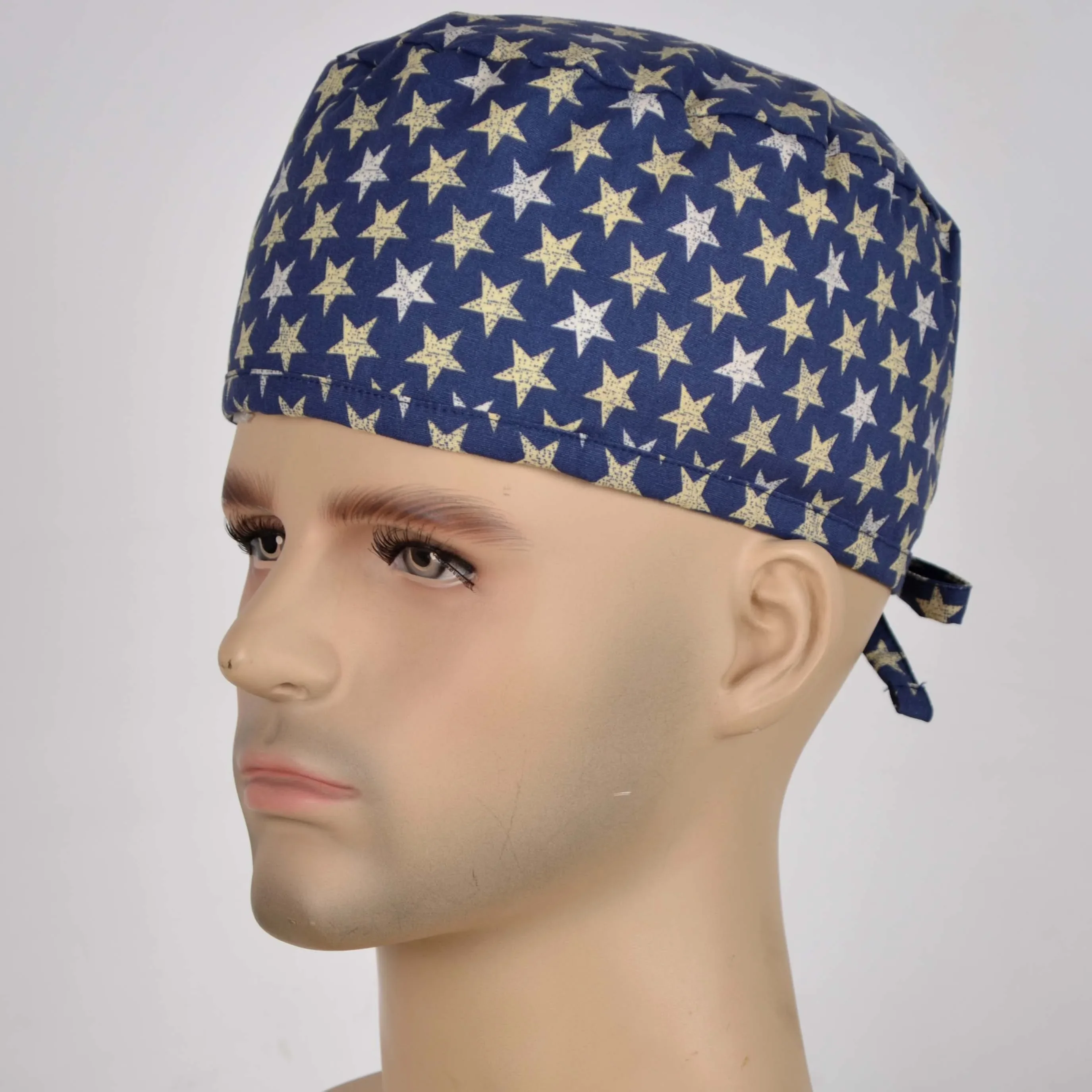 Hennar Men print scrub cap in 100% with tie back band for most of the men head