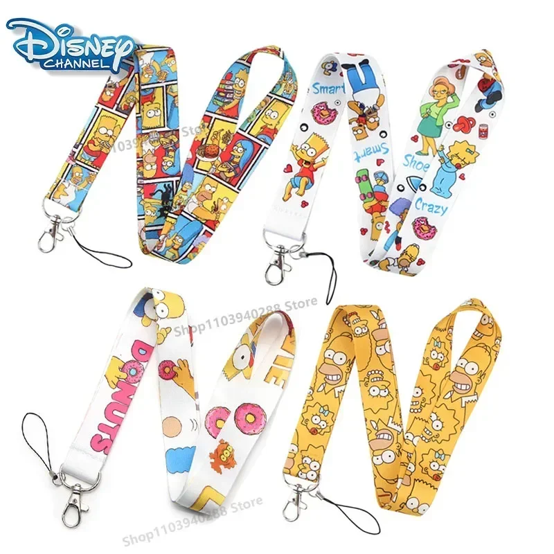 Cartoon Simpson Key Lanyard ID Badge Holders Animal Phone Neck Straps with Keyring Phone Accessories for Children Gifts