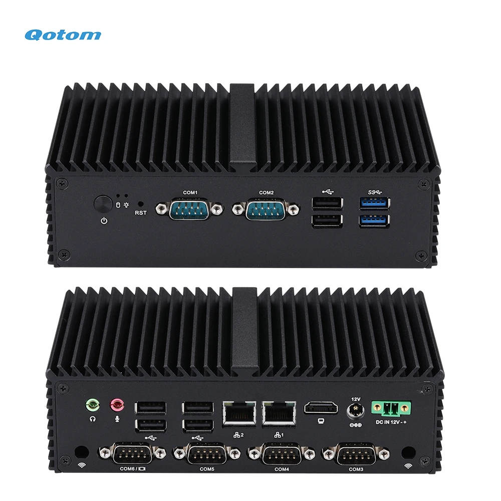 Imagem -03 - Qotom Fanless Mini pc J6412 Quad Core 2.0 Ghz Correndo 24 X86 Mini Desktop Industrial Duplo Lan 6x Rs232