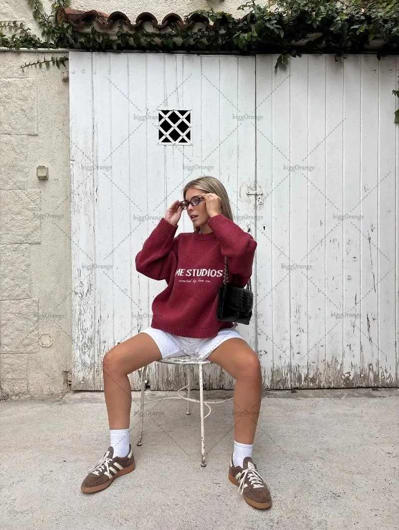 2025 americano Casual invierno suelto de manga larga Top hombres Y2k gótico Hip-hop Rock carta bordada camiseta de gran tamaño mujeres