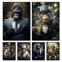 Modern Abstract Animals Wall Art Poster Prints Gorilla Monkey Nordic Aesthetics Canvas Painting Picture for Room Home Decor