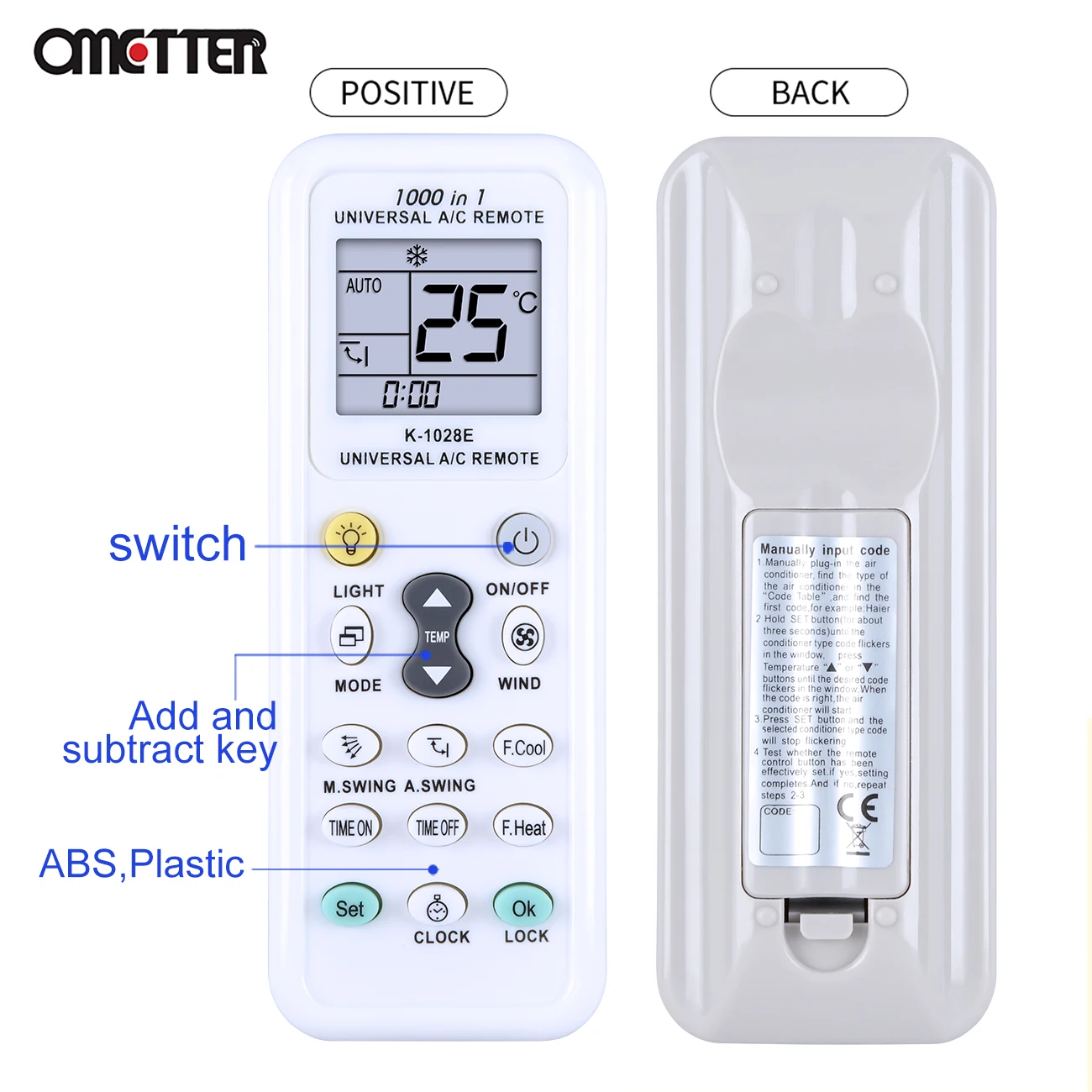 Universal K-1028E Low Power Consumption K-1028E Air Condition Remote LCD A/C Remote Control Controller