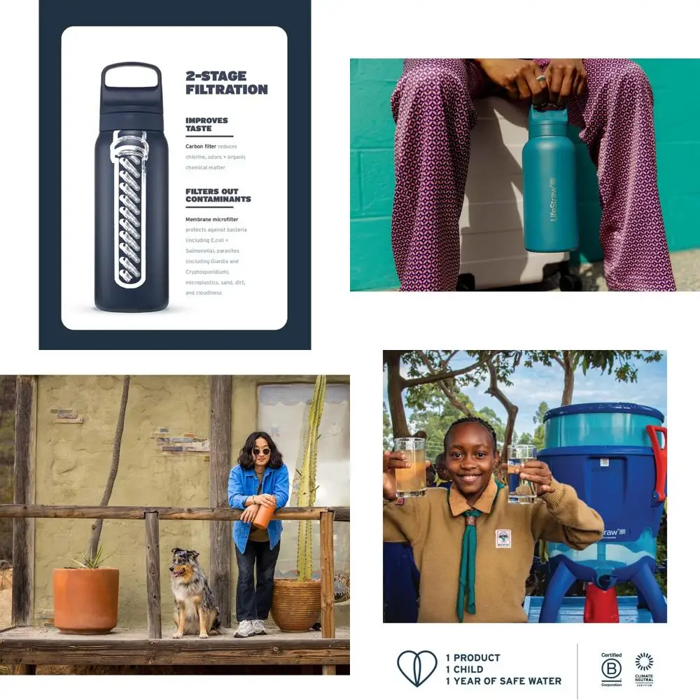 

1L Insulated Stainless Steel Water Filter Bottle - Travel & Daily Use, Removes Bacteria, Parasites, Microplastics, Enhances Tast