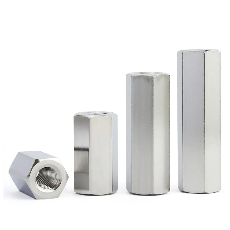 1Pcs Connection Thread Nuts Double Pass Hexagon Stud 304 Stainless Steel M12 M14 M16 M18 M20 M22 M24 Long Hex Nut