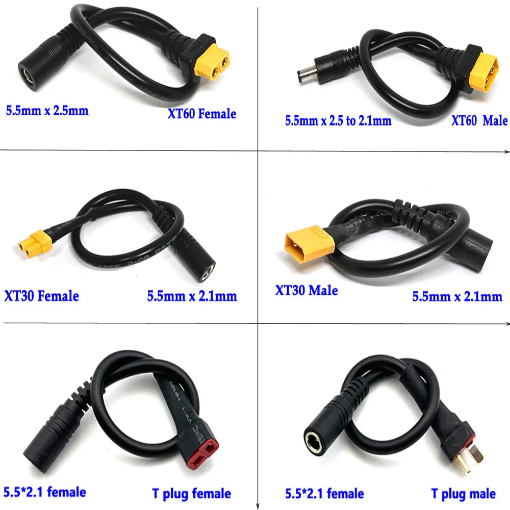 

XT60 XT30 T Plug Female male to DC 5521 5525 Connector Battery Charging Adapter Cable Silicone Wire for RC Battery Charger