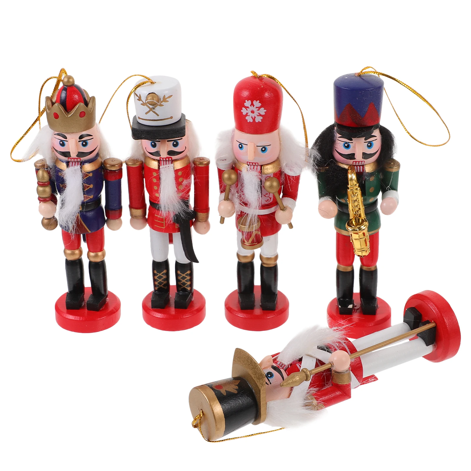 

5 Pcs Nutcracker Christmas Ornament Soldier Decor Statuette Wood Festival Nutcrackers