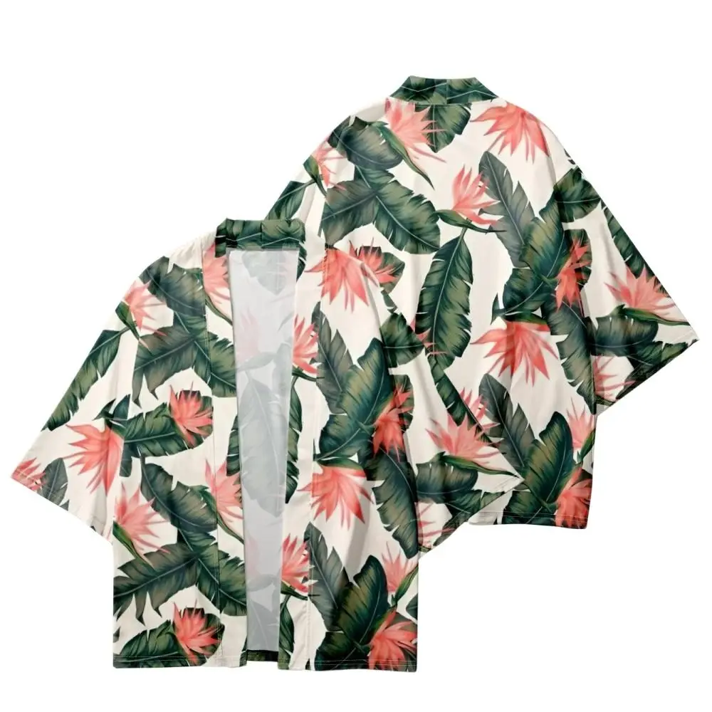 

Summer Loose Leaves Printed Cardigan Beach Shorts Streetwear Men Women Japan Kimono Shirt Haori Cosplay Yukat