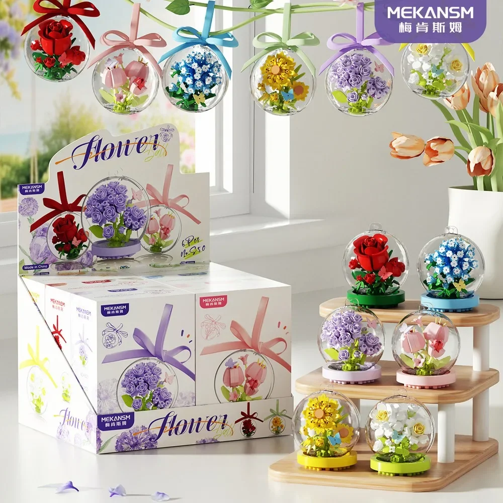 Rose Wish Crystal Ball Micro Particle Building Blocks DIY Assembly Model Desktop Ornament Creative Home Decor Art Craft Gift
