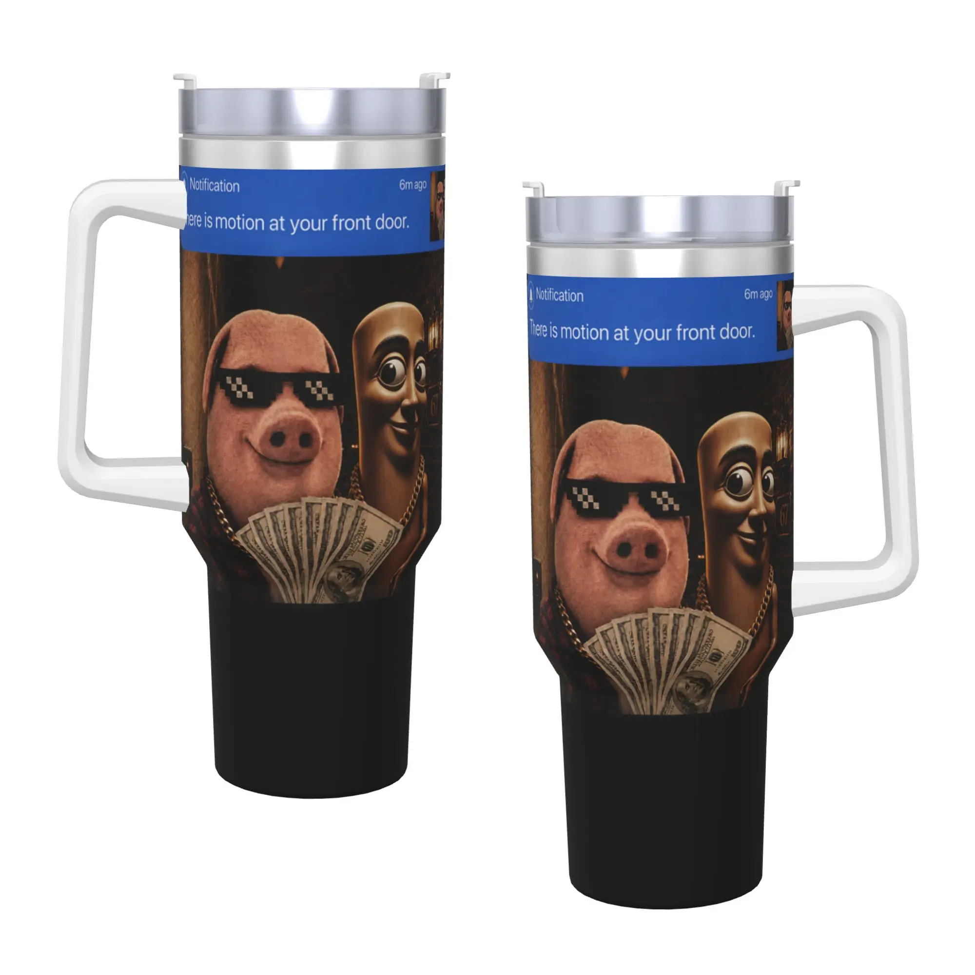 John Pork and Tung Tung Tung Sahur Front Door Motion Tumbler  Cold and Hot Water Bottle Portable Stainless Steel Coffee Mug