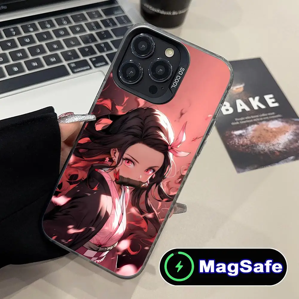 

Demon Slayer Nezuko Phone Case for iPhone 16 15 14 13 12 11 Pro Max Plus MagSafe Translucent Colour Protective Cover Smartphone