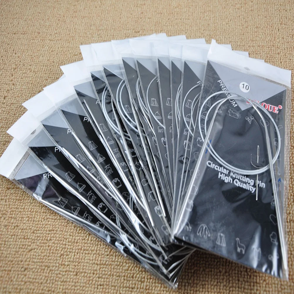 

11Sets Circular Knitting Needles Silver Stainless Steel Size Range 1.5mm to 5mm 80cm Long Lightweight Easy Glide Crochet Needle
