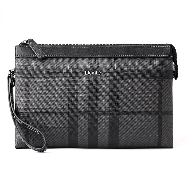 Sac à main en cuir rayé pour homme, sac enveloppe de luxe, sac de rangement portable, fermeture éclair, affaires, décontracté, changement de