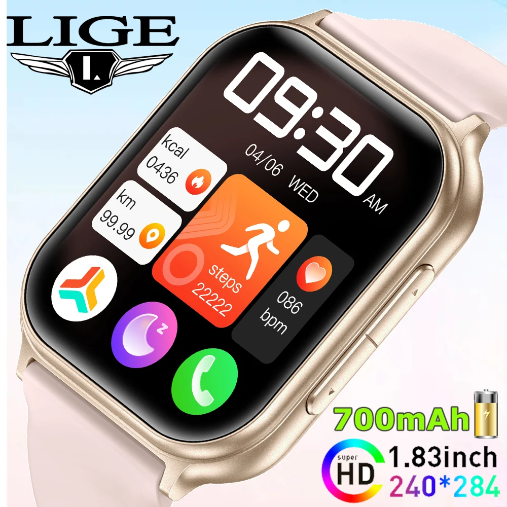 

LIGE Fashion 700mAh Smart Watch Men Women Sports Fitness Track IP68 Waterproof Heart Rate Monitor Wireless Call Men Smartwatches