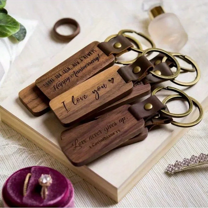 Customized25/ 15/ 35/ 45pcs Wooden Keyring Crafts and Gift Party Gift Keychain Bags Best Gifts for Holiday Anniversary Wedding