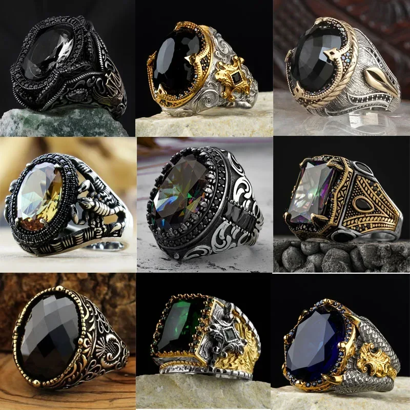 2023 New Copper Open Adjustable Rings Amber Gemstone Personality High Jewelry Turkey Fashion Luxury Men's High-end Wedding Rings