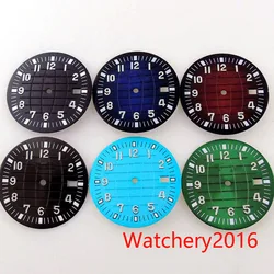 33mm Watch Dial Fit For NH35/NH35A Automatic Movement Green Luminous  Black/Blue/Green/Red Color Date Window White Index