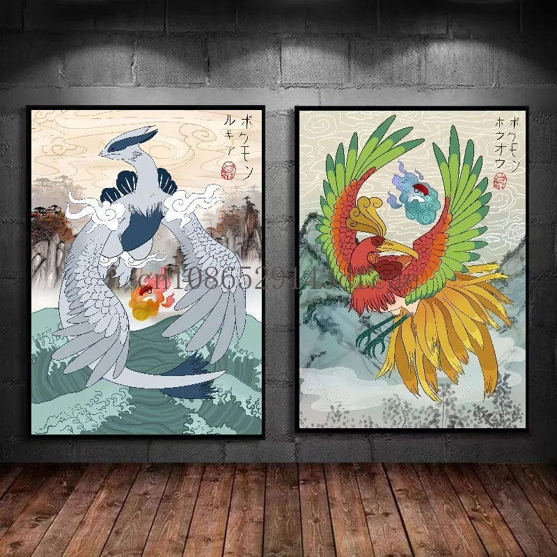 Pokemon Japanese Anime Cartoon Canvas Painting Lugia Ho-Oh Posters Print Mural Pictures Wall Art Home Aesthetics Decor Cuadros