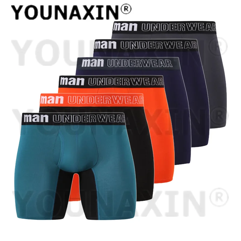 6 Pcs Men's Big Size Boxers Briefs Sexy Underwear Panties Long Underpants Undies Open Crotch Sports Knickers 3XL 4XL 5XL 6XL 7XL