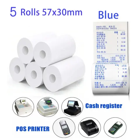 감열지 57x30mm POS 프린터 파란색 글꼴 5 롤 미니 모바일 블루투스 금전 등록기 롤 용지 청구서 영수증 인쇄 용지 Best5
