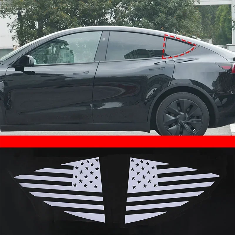 

For Tesla Model Y PVC Material Rear Triangle Glass Decorative Sticker American Flag Style Car Exterior Modification