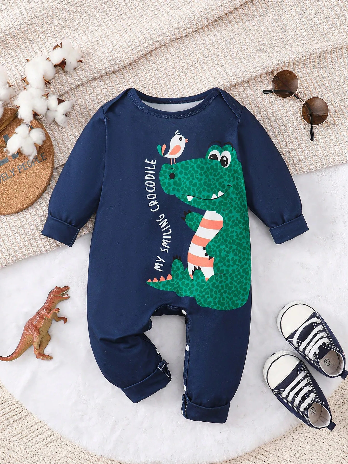 Baby, süßer Saphirblauer Krokodil druck Langarm overall