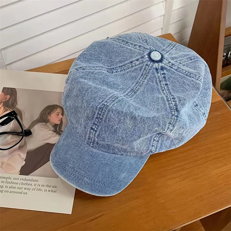 Women Men Jeans Cowboy Beret Hat Girls Casual Unisex Vintage Denim Beret Cap Fitted Sun Cabbie Flat Cap Gorras