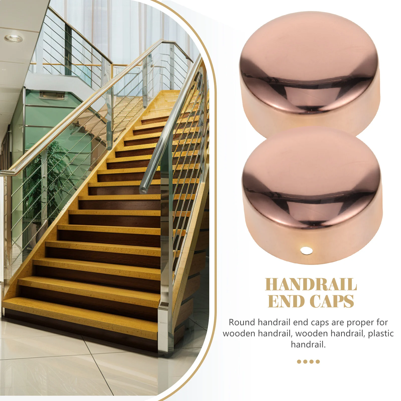 

2 pcs Diameter 50 Handrail End Caps Stainless Steel Round Cover for Staircase Wooden Plastic Rails Replacement Fittings