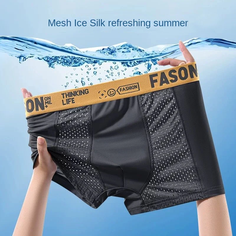 4 stücke Mesh Eis Seide Boxer Shorts männer Unterwäsche FASQM Unterhose Atmungsaktive Sexy Dünne Höschen Bambus Dessous Plus Größe L-6XL – Detail 12