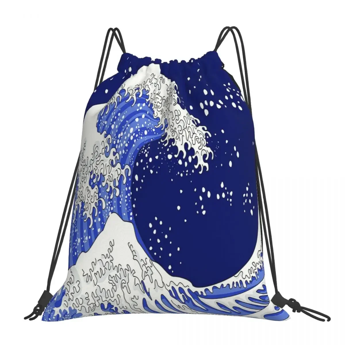 Great Blue Wave Backpacks Casual Portable Drawstring Bags Drawstring Bundle Pocket Sundries Bag BookBag For Travel School