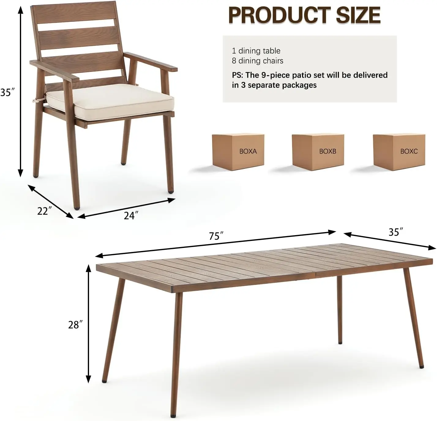 Patio Dining Set, Teak Solid Wood, Indoor and Outdoor Wooden Furniture Sets for Backyard, Porch, Lawn, and Garden