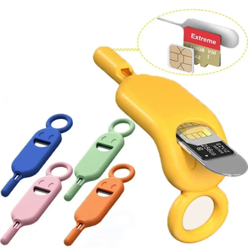 Cartão SIM Pin agulha remoção com suporte protetor, Acessórios Celular, 2 em 1 Estojo de armazenamento, Anti-Lost Keyring, Cartões SIM