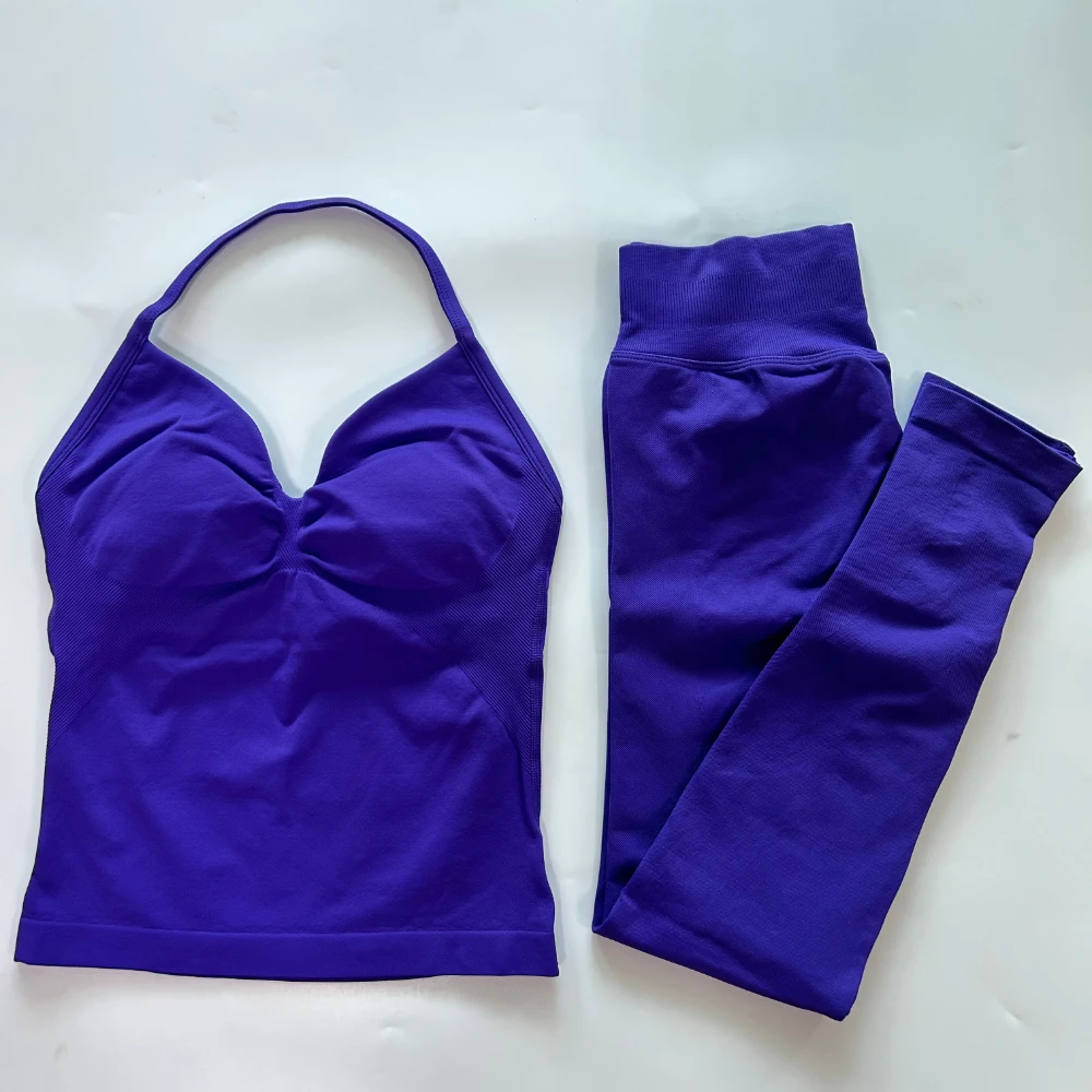 Бесшовный спортивный комплект без логотипа, женские топы на бретелях с высокой талией, леггинсы для йоги, одежда для фитнеса, комплекты для тренировок, спортивный костюм, спортивная одежда