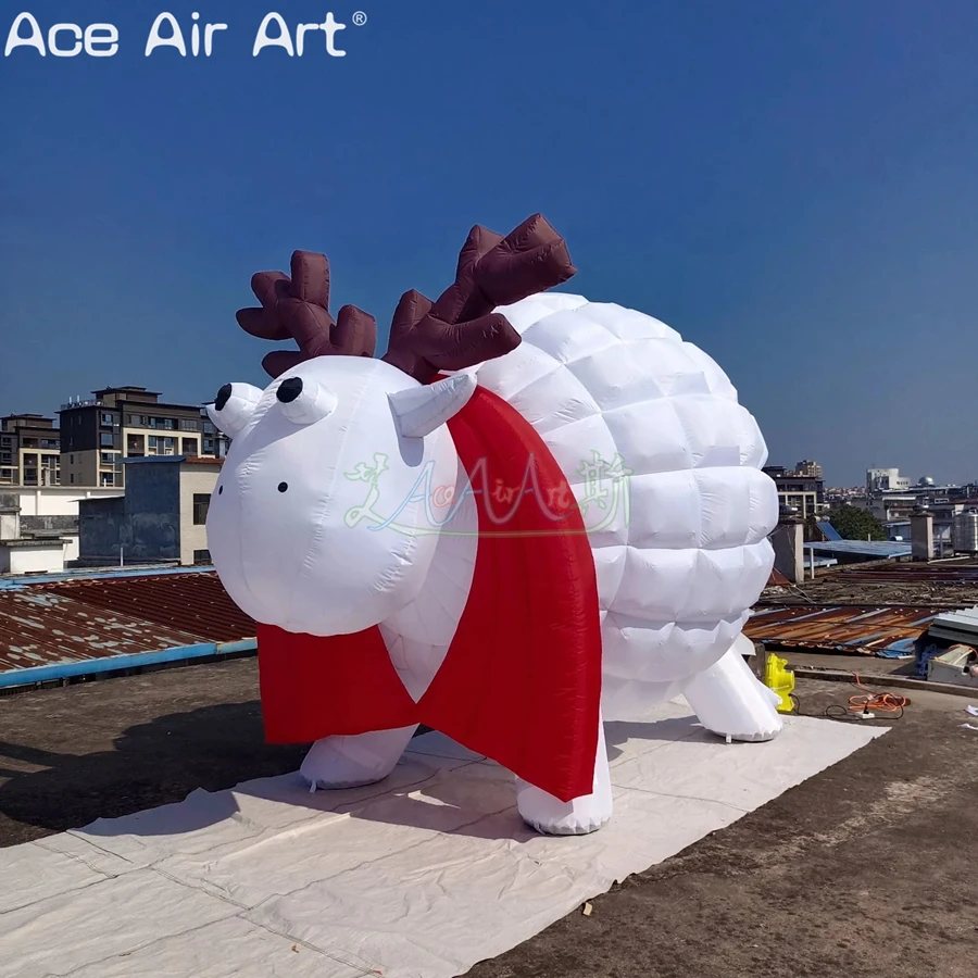 

White Advertising Promotional Inflatable Big British Sheep with Red Scarf Replica Animal Model for Event Decoration