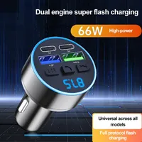 Car FM Transmitter Handsfree Car AUX Radio Modulator MP3 Player with Voltage display 66W Dual PD Type-C USB Super Fast Charge