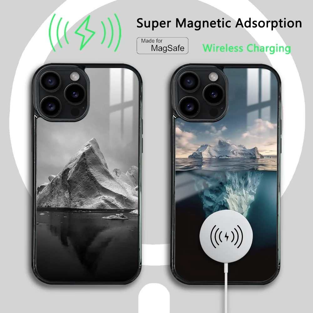 Iceberg Cool Phone Case For iPhone 15 14 13 12 11 Pro Max Plus Mini Mirror Magnetic Cover Magsafe iPhone Case Wireless Charging