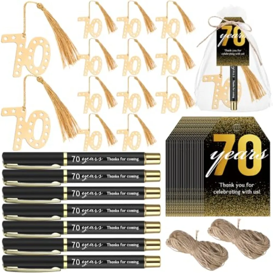 

50 Set Birthday Party Favor for Guest Anniversary Party Favor Golden Birthday Bookmark Thanks Coming Pen with Tag Appreciation