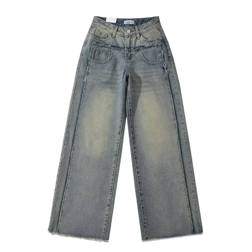 

Женские широкие джинсы с высокой талией Design Sense, стиль вышивки для осени, европейская и американская модная тенденция