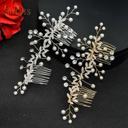 A429 Silver Bridal Comb Hair Clips Pin Rhinestone Wedding Hairband Handmade Bride Headpiece Gold Women Tiara Pearl Headwear