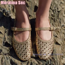 Fashion Golden Braided Ballet Shoes Hollow Flat With Belt Buckle Casual Women's Mary Janes Solid Autumn Winter 2025 New Arrivals