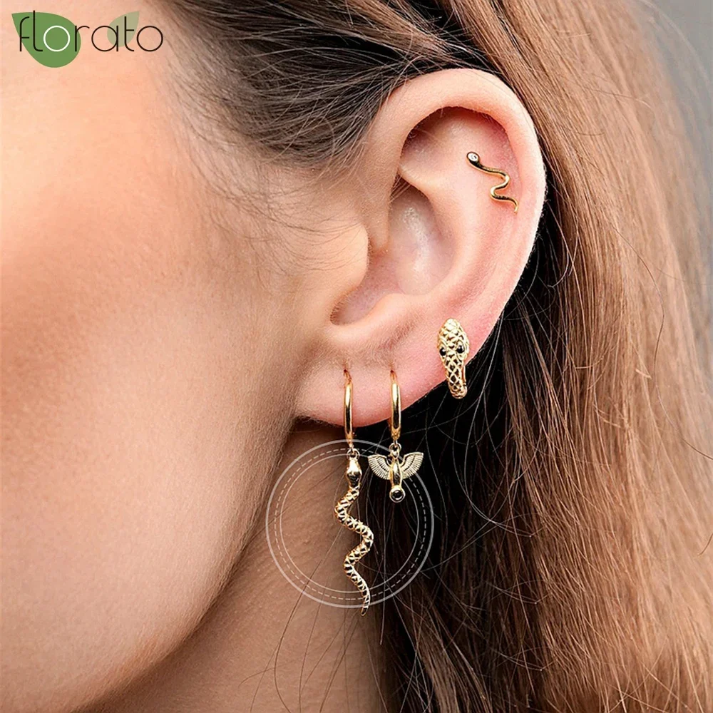 925 Sterling Silver Needle Vintage Gold Earrings Fashion Punk Snake Hoop Earrings for Women Party Luxury Jewelry Gifts