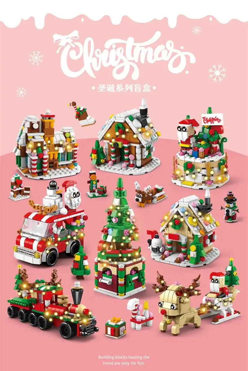 

6In1 Creative Christmas Series Building Blocks Reindeer Winter Village Mini House Model DIY Bricks Toys For Kids Christmas Gift