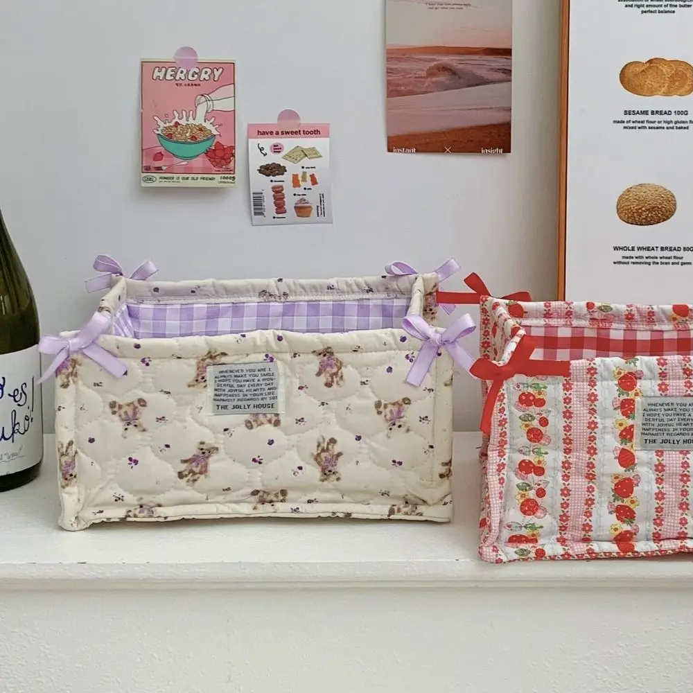 Cute Quilting Cotton Storage Box Square High-capacity Organizer Box Cartoon Bear Pattern Storage Frame Home Decoration