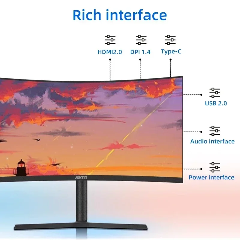 34 38 49 polegadas 4K 144Hz anti-luz azul tela curvada jogo base de levantamento e rotação