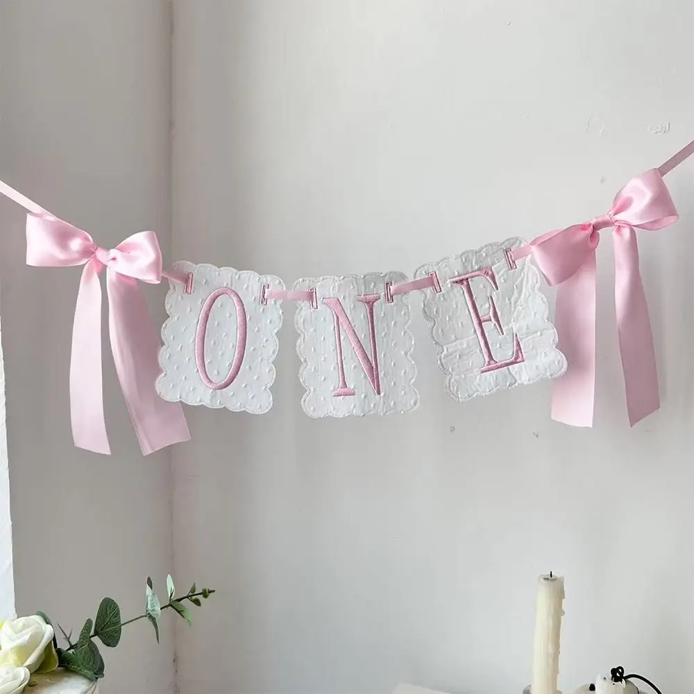 Bowknot One-Year-Old Birthday Cap Embroidery Lace Edge First Birthday Garland Pink Blue Ball Birthday Hat First Birthday