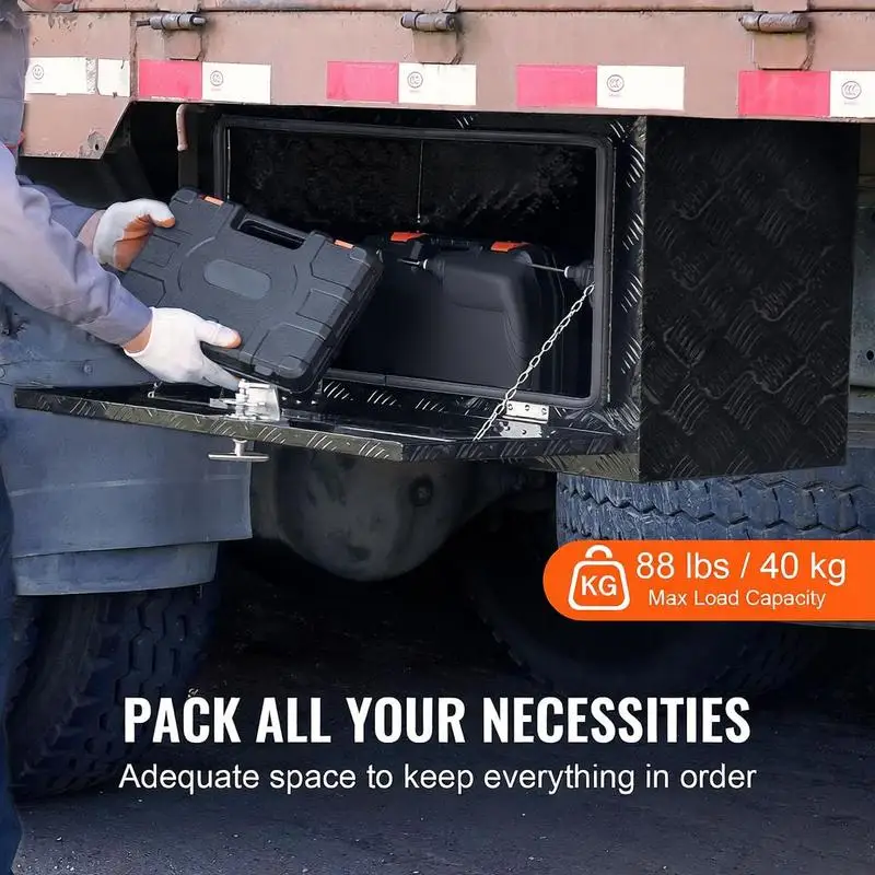 

914 x 432 x 457 mm truck toolbox. Suitable for pickup truck storage, made of aluminum alloy, lockable storage box.